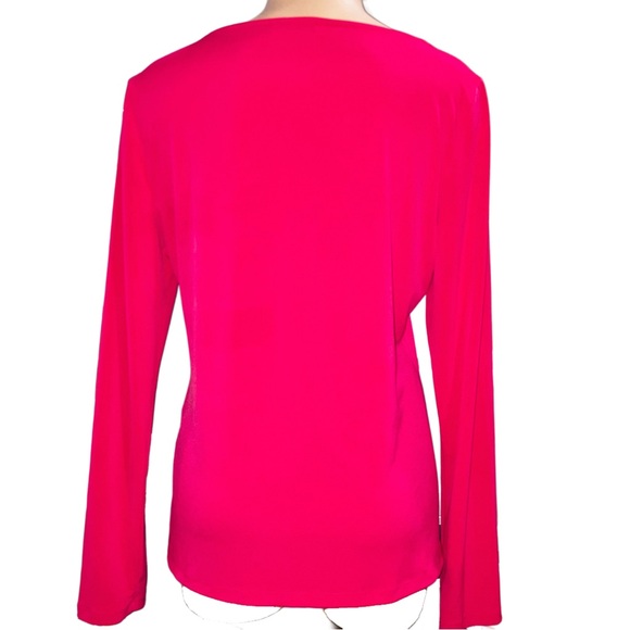 Calvin Klein Womens Top Cherry Red Silver Ring Boatneck Long Sleeves Sz Medium - Picture 2 of 7